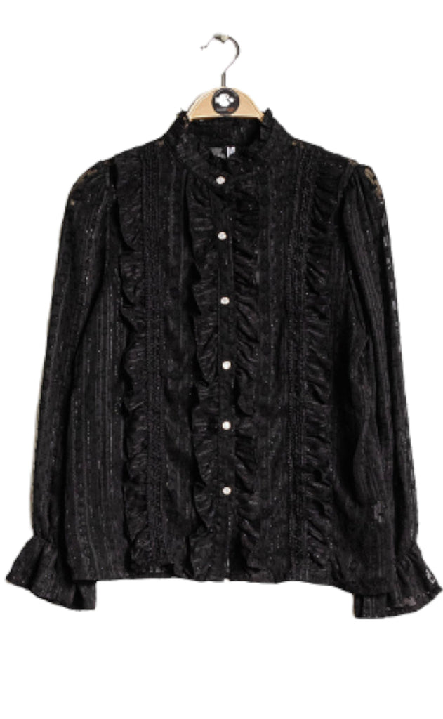 CHOOSEN Skjorte - Shiny Ruffle - Black