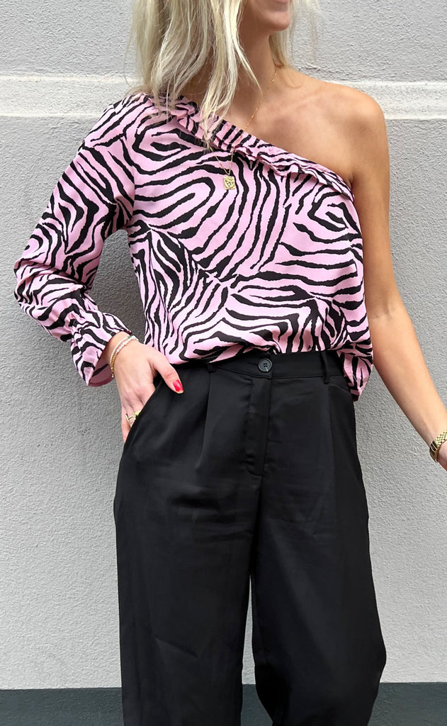 Mulieres Bluse - Emma One Shoulder Top - Pink Zebra